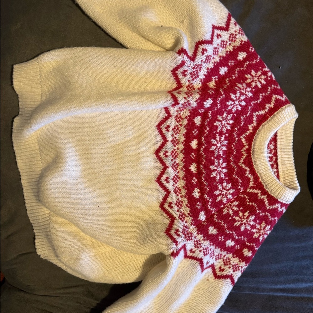 Cozy Cream and Red Patterned Sweater